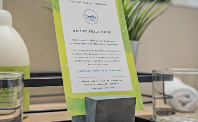 Rocky Mountain Soap Co. products stocked at a Rise Co-Host property